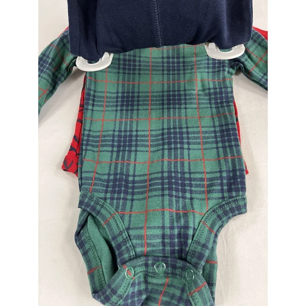 Carter's Baby 3M 3pc Penguin Winter Outfit Plaid Long‎ Sleeve Bodysuit Pants NWT